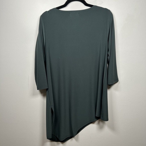 Sympli Women Sz 12 True T 3/4 Sleeve Hi-Low Jersey Swing Tunic Top Green Stretch - Picture 3 of 6